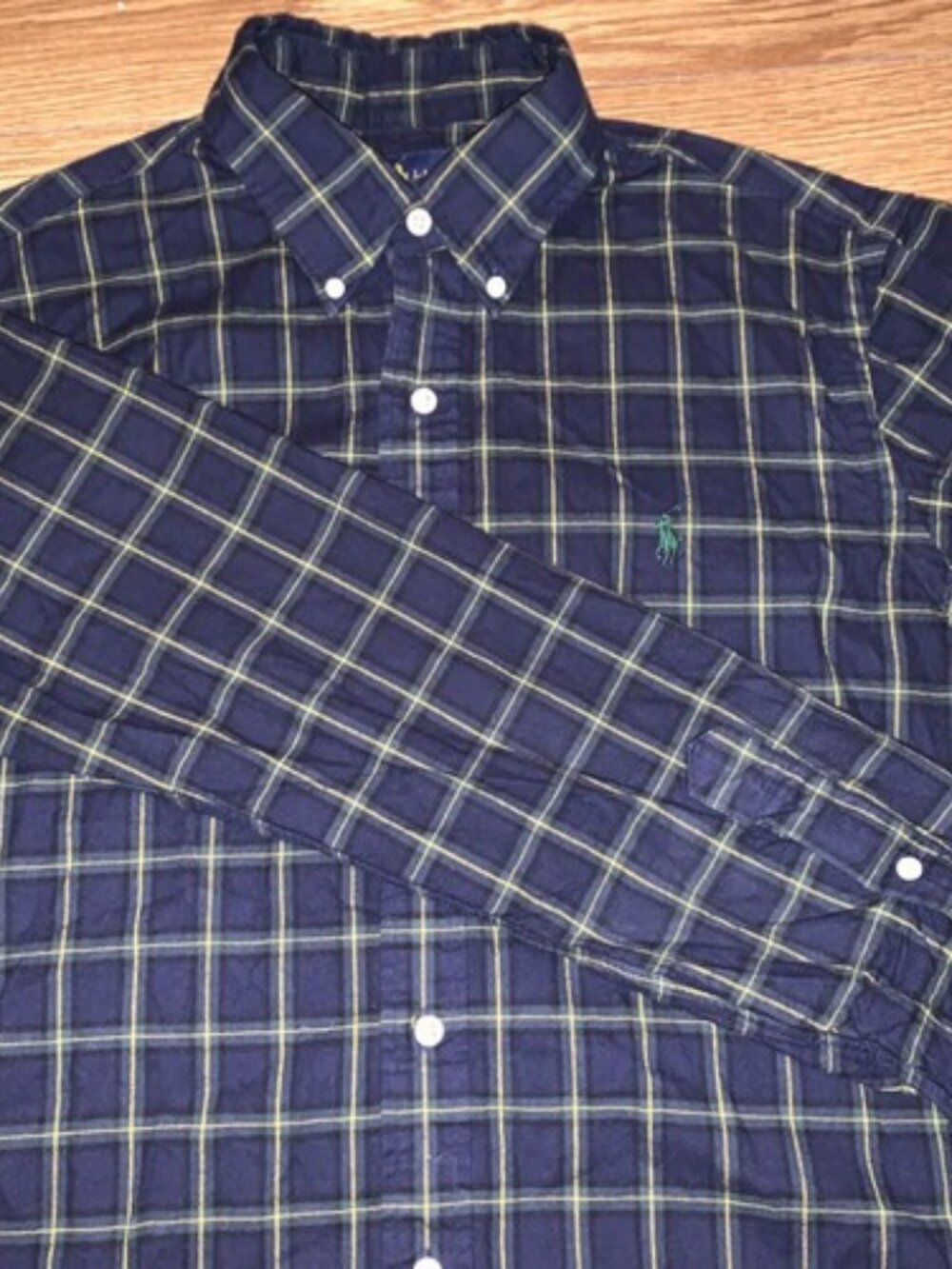 Ralph Lauren Shirt Men Size Medium Blue Plaid Custom Fit Long Sleeve Casual